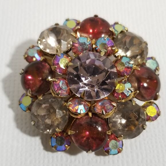 Vintage aurora borealis brooch one and one fourth triple - Picture 1 of 9